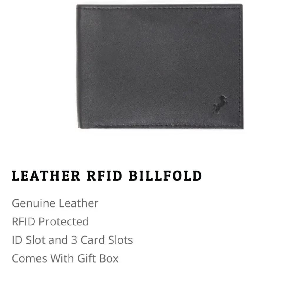 FIONTE RFID Black Men’s Genuine Leather Protected Billfold Bifold Wallet